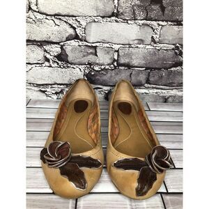 Fossil Brown Tan Leather Rose Floral Slip On Ballet Flats Shoes Women Sz 8.5M US
